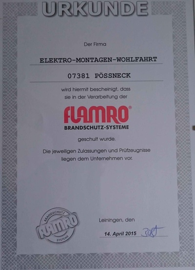 Wir sind zertifiziert bei Elektro-Montagen-Wohlfahrt in Pößneck